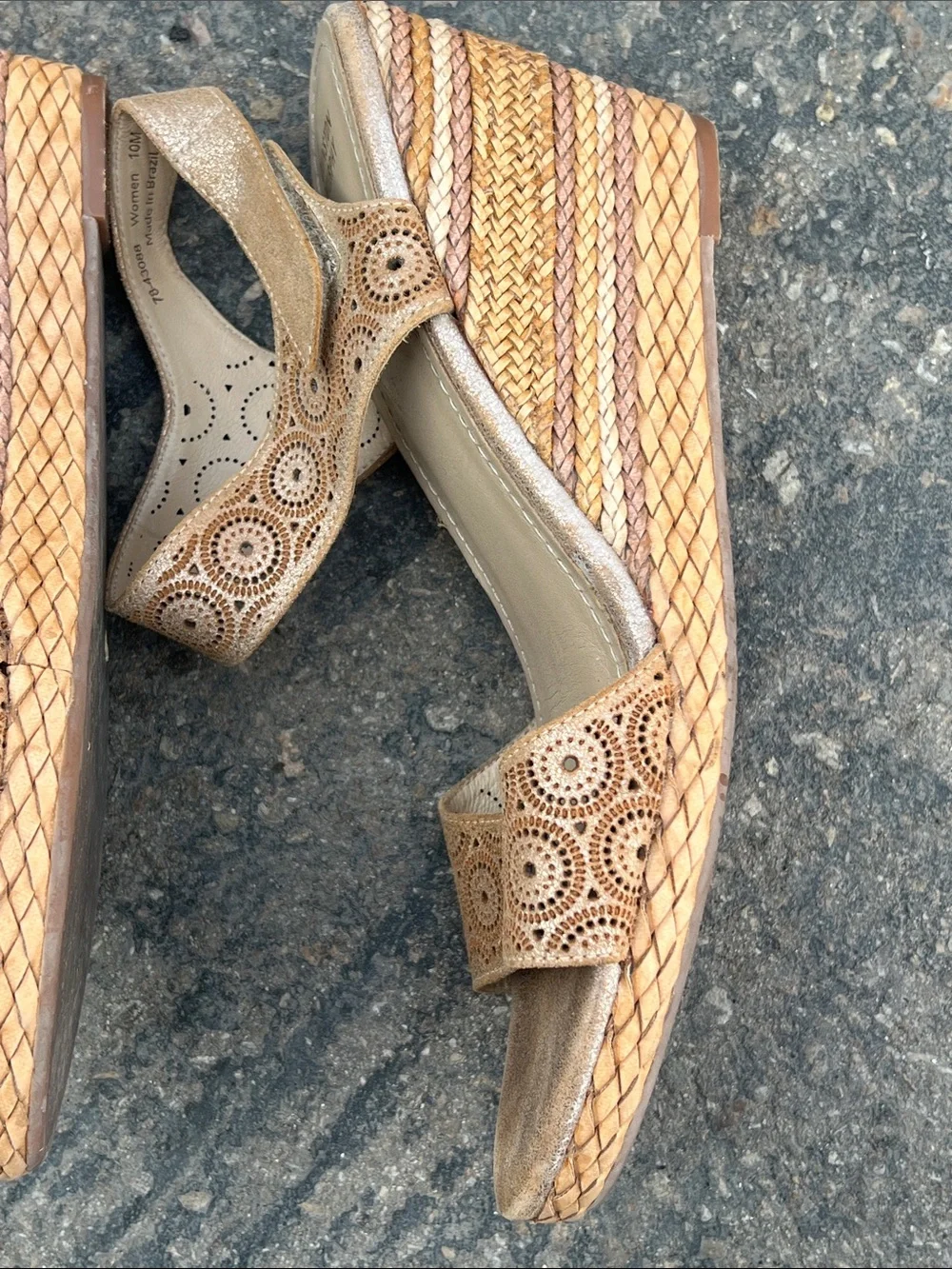 Johnston & Murphy  Georgiana Women’s Tan Wedge Sandals with Laser-Cut Straps
